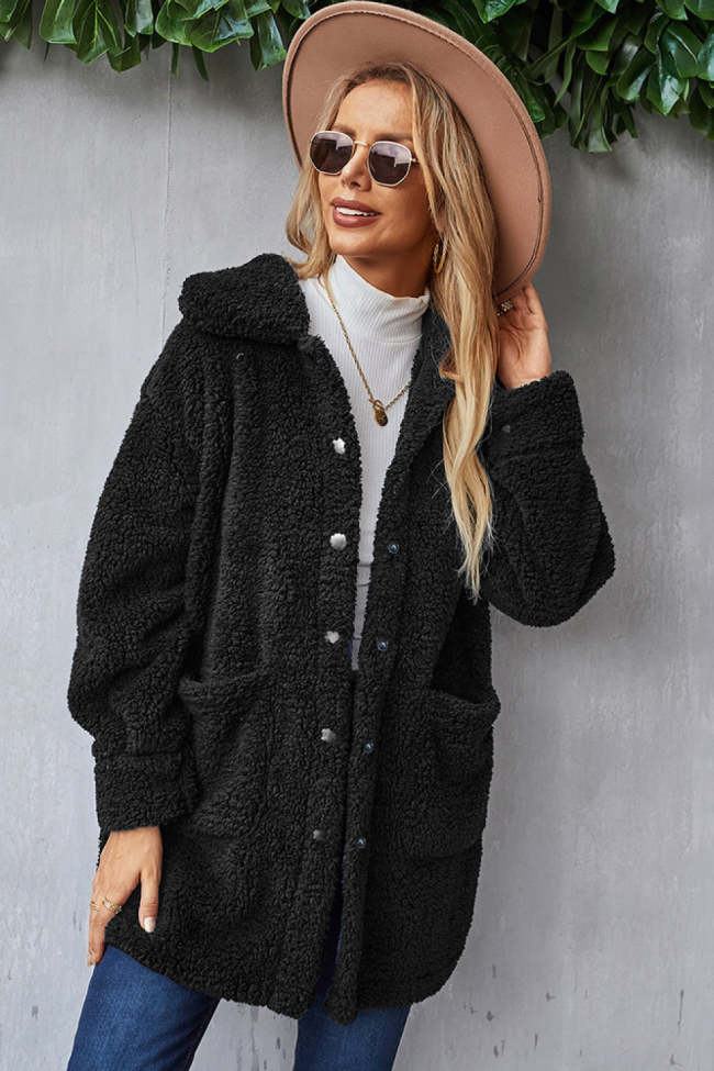 Button Down Pocketed Teddy Coat