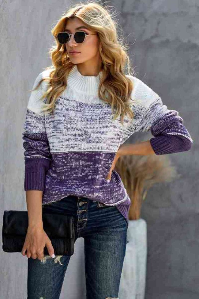 Colorblock Rib-knit Drop Shoulder Sweater