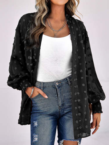 Women's Cardigans Casual Jacquard Long Sleeve Chiffon Cardigan