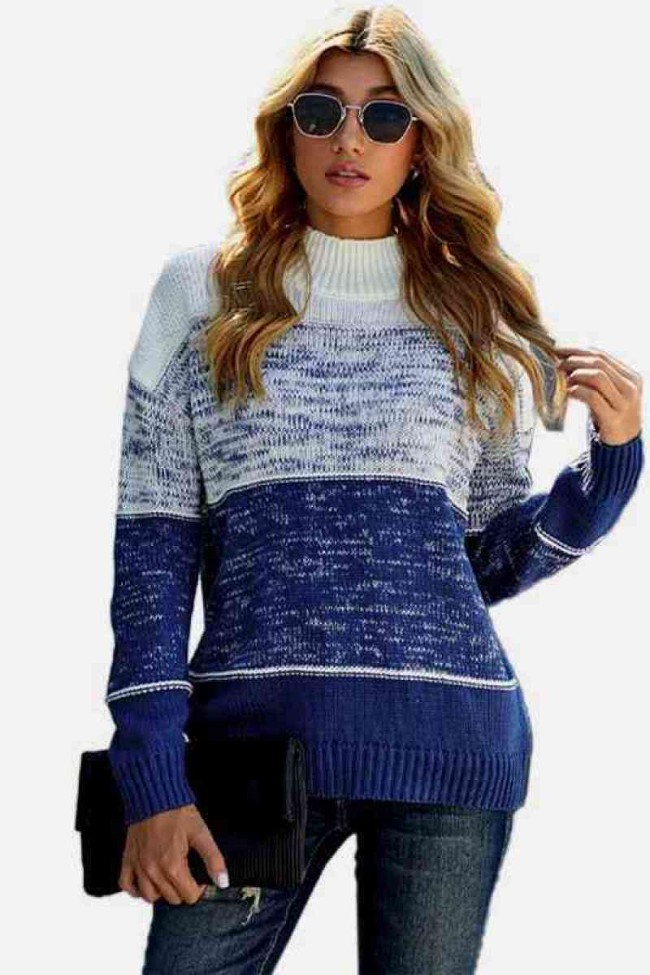 Colorblock Rib-knit Drop Shoulder Sweater