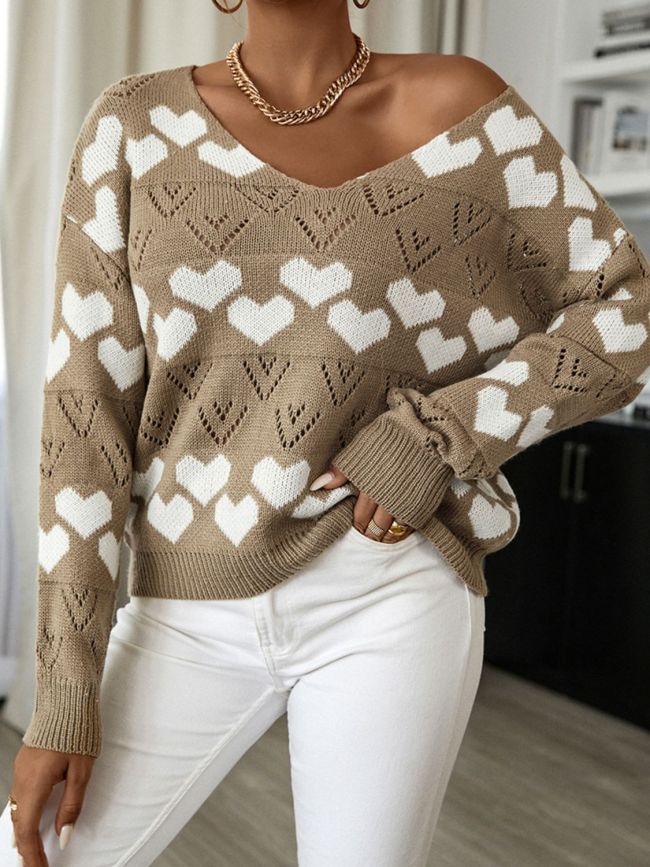 Heart Print V-Neck Sweater