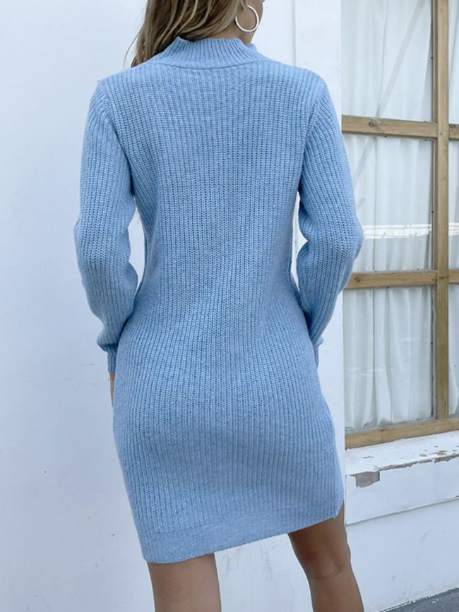 Beaded Cutout Rib-Knit Sweater Dress