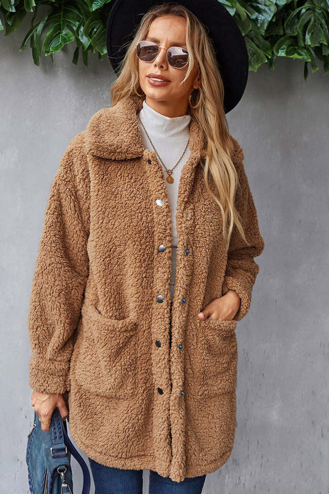 Button Down Pocketed Teddy Coat