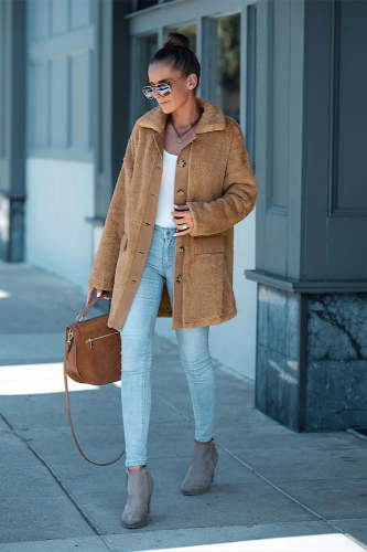 Button Down Long Sleeve Plush Coat