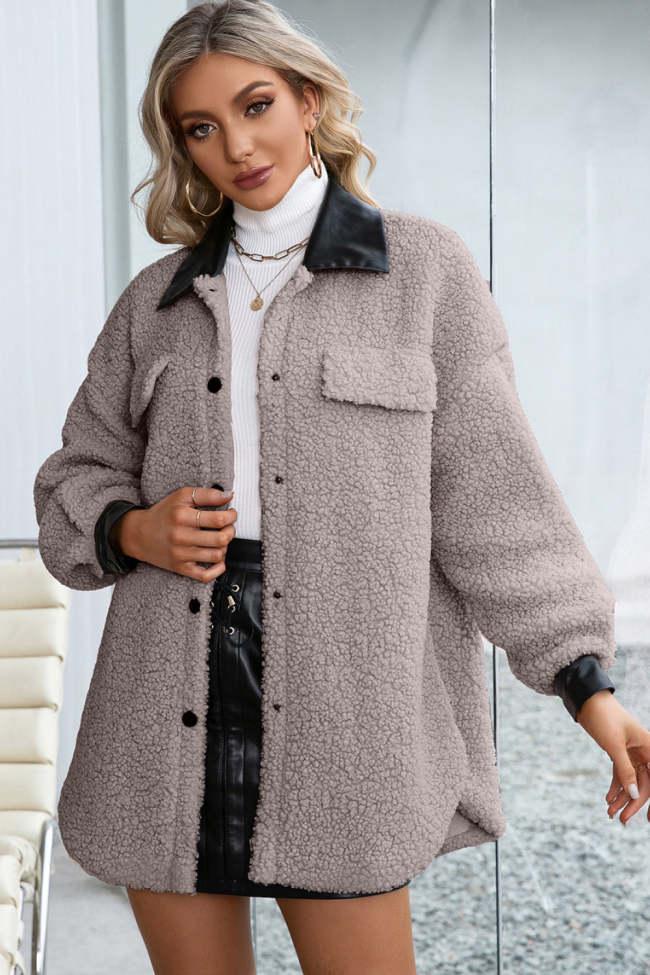 Turn Down Collar Fluffy Button up Coat