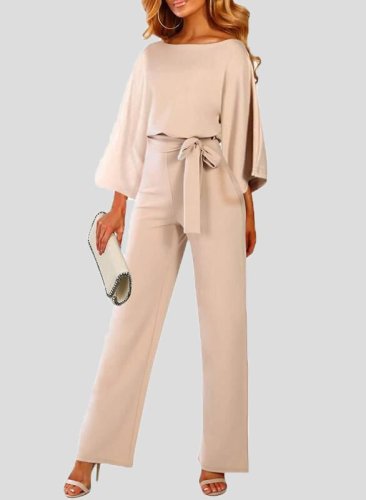 Women's Jumpsuits Casual Solid Belted Long Sleeve Jumpsuit