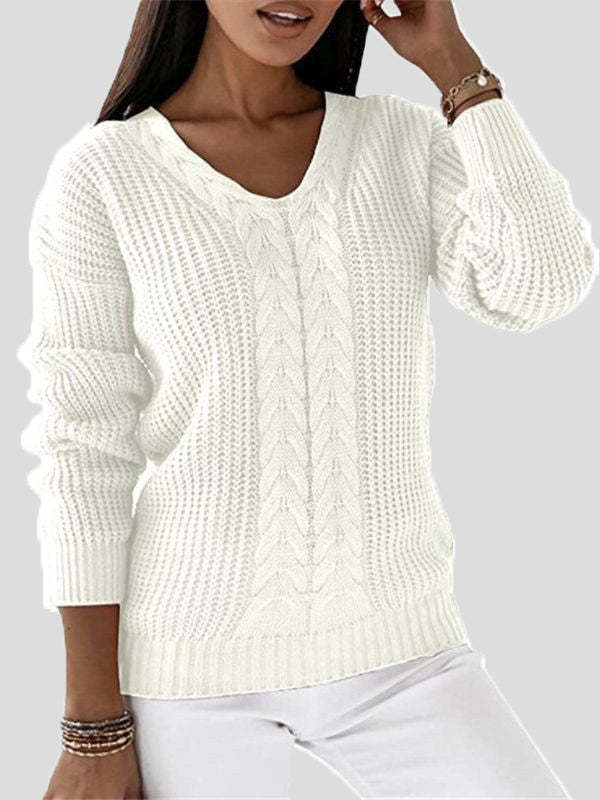 Women's Sweaters Solid V-Neck Long Sleeve Casual Sweater 5 Colors