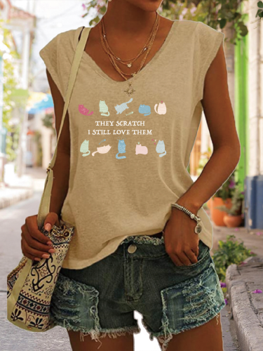 Cat Lover Casual Cotton Blends Knit Tank