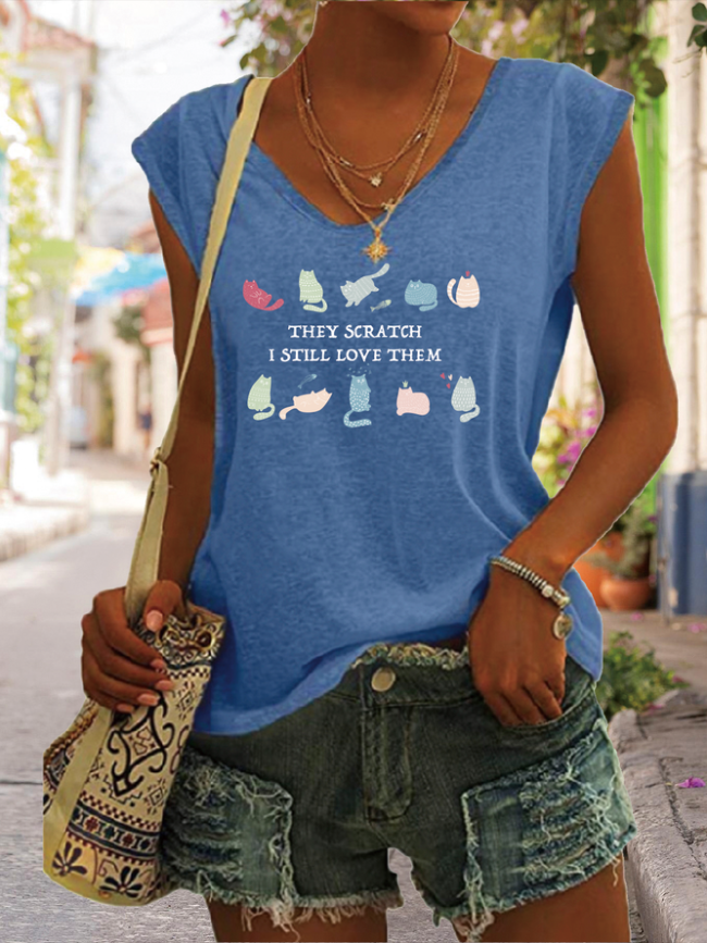 Cat Lover Casual Cotton Blends Knit Tank
