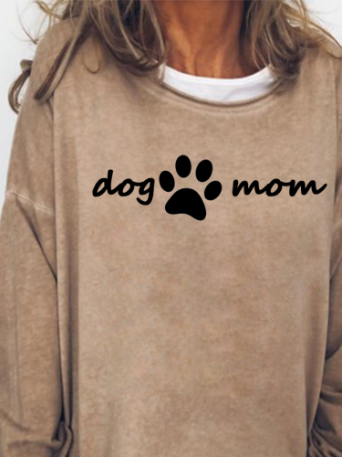 Dog&Mom Funny Print Round Neck Longsleeve Sweatshirts