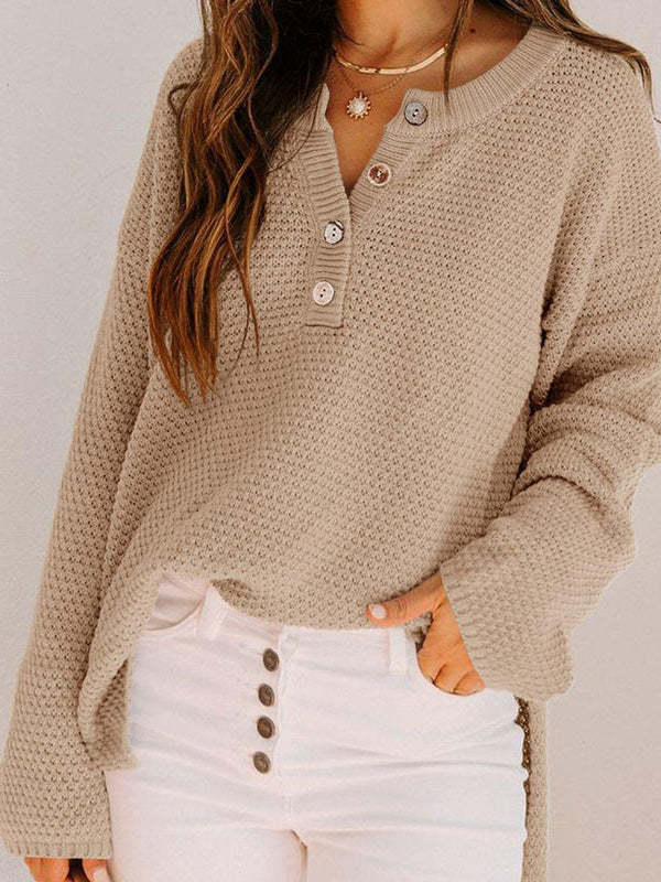 Women's Sweaters Loose Solid Button Long Sleeve Sweater