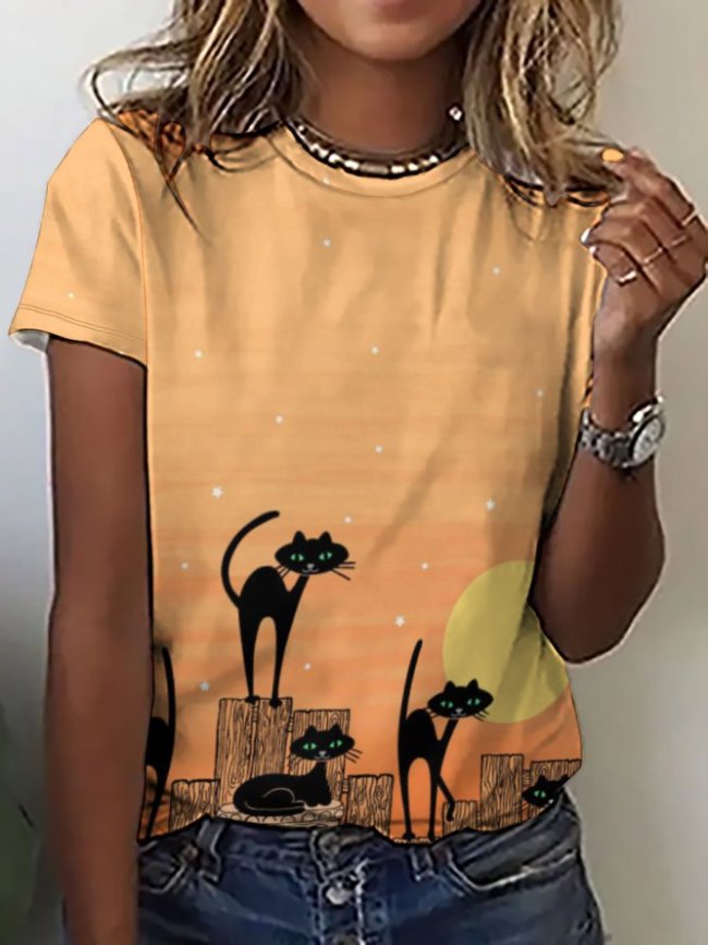 Women's Sunset Funny Casual Short Sleeve Tops