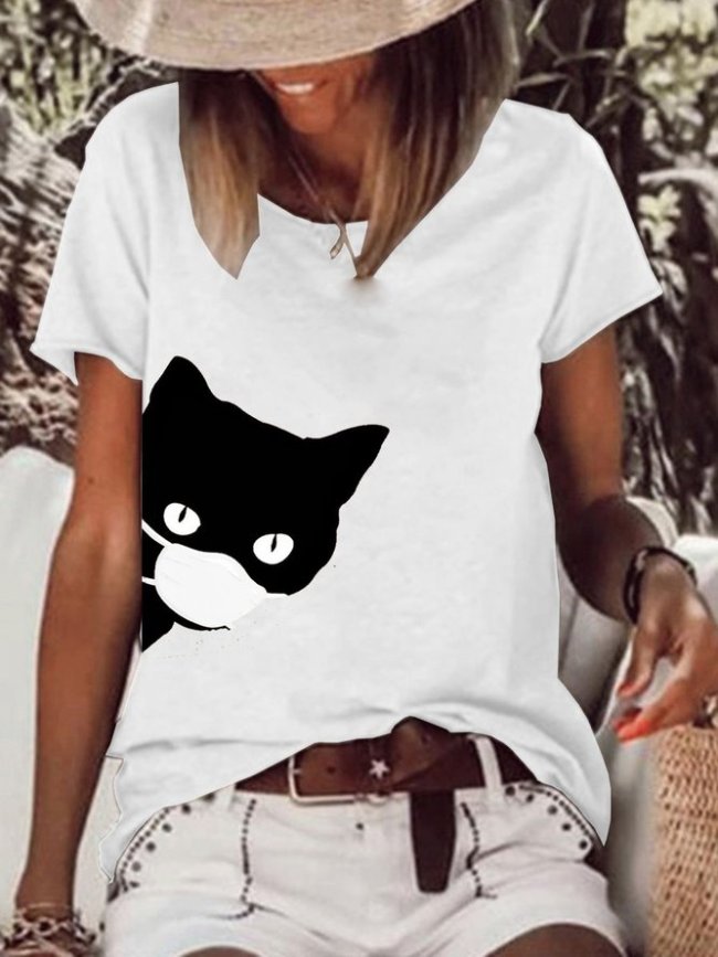 Cute Vaccinated Cat Casual Tops