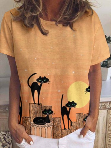 Women's Sunset Funny Casual Short Sleeve Tops
