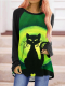 Women's Loose T-Shirts Cat Pumpkin Halloween Print Crew Neck Long Sleeve T-Shirt