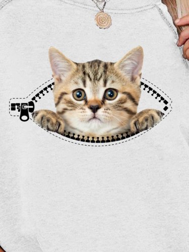 Fun Cat Print Ladies Round Neck Long Sleeve Sweatshirts