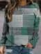Women's T-Shirts Plaid Patchwork Print Round Neck Long Sleeve Casual T-Shirt