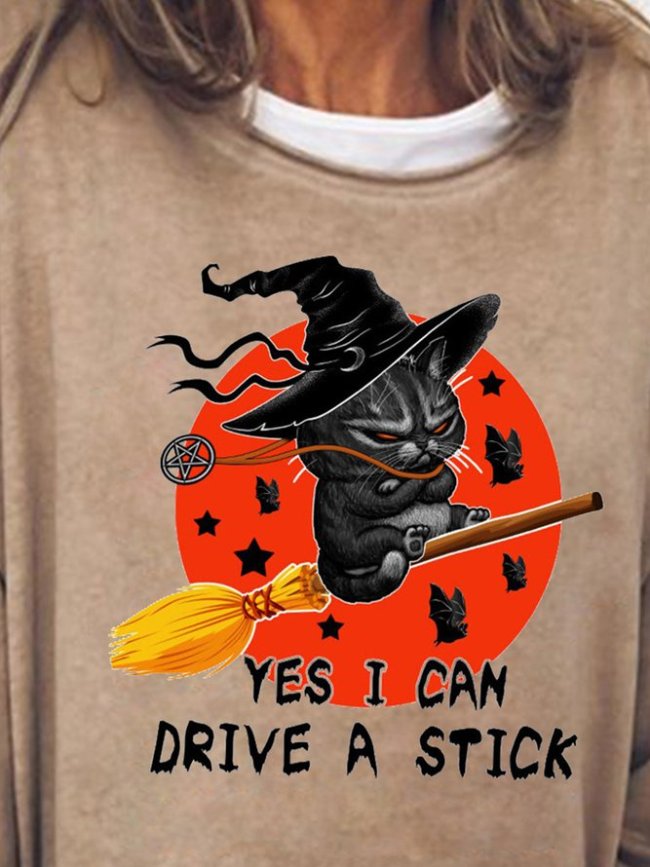 Yes I Can Drive A Stick Witch Cat Women's Long Sleeve Shift Sweatshirts