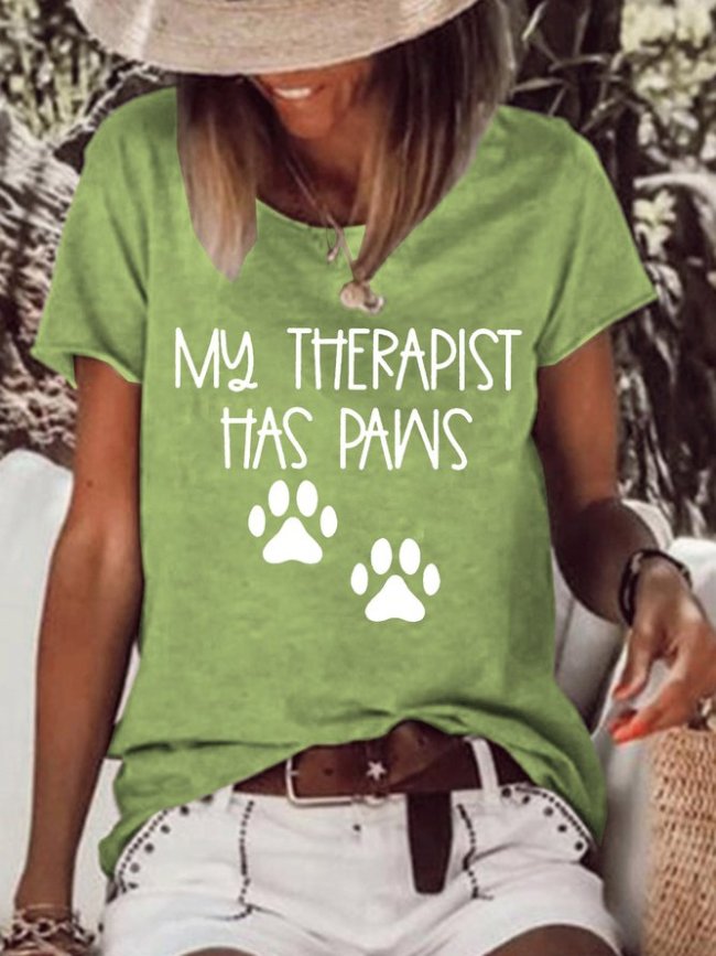 My Therapist Has Paws Dog Gift Pet Casual Crew Neck Tops