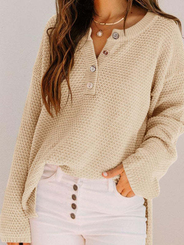 Women's Sweaters Loose Solid Button Long Sleeve Sweater