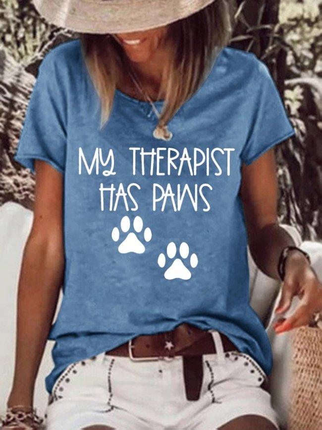 My Therapist Has Paws Dog Gift Pet Casual Crew Neck Tops