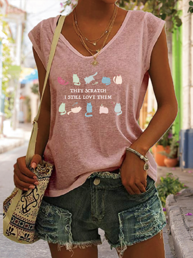 Cat Lover Casual Cotton Blends Knit Tank