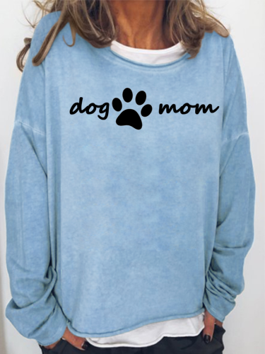 Dog&Mom Funny Print Round Neck Longsleeve Sweatshirts