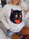 Women's Halloween Inspired Cat Graphic Printed Crew Neck Long Sleeve Sweatshirt