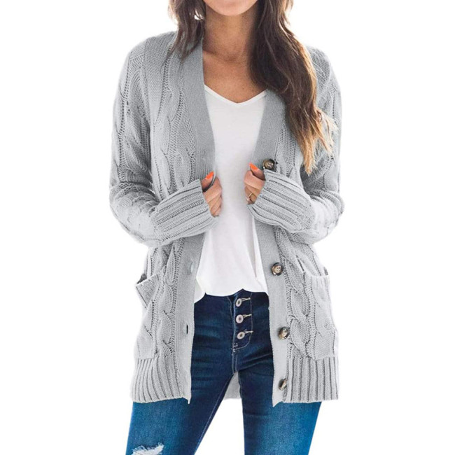 Women's Sweater Cardigan Solid Color Twist Button Down Cardigan Sweater with Pocket 14Colors