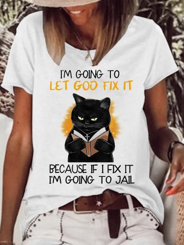 Womens Funny I‘m Going let god fix it Casual Cotton Crew Neck Short Sleeve T-Shirt