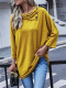 Mustard Yellow Turndown Collar Long Sleeve Loose T-Shirt Top for Women