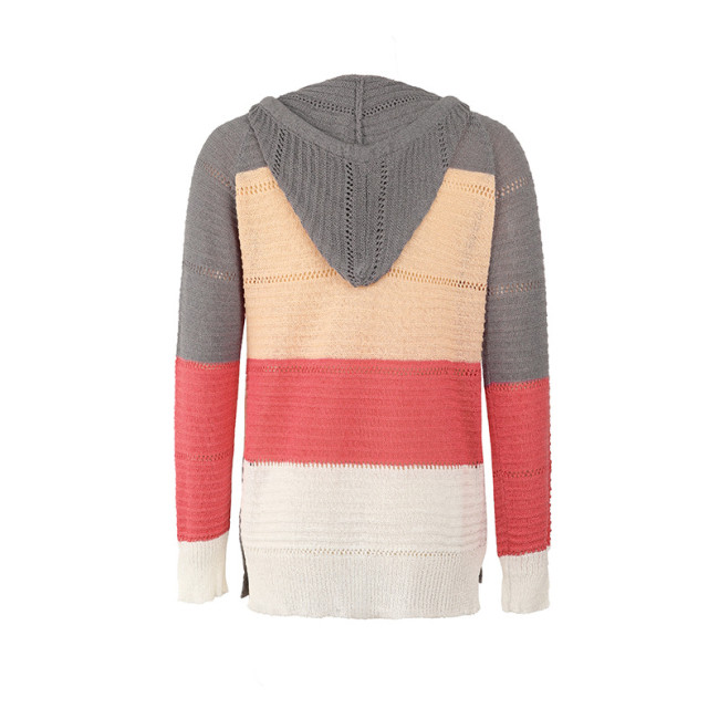 Women's Sweaters Mixed Color Hollow V-Neck Long Sleeve Sweater