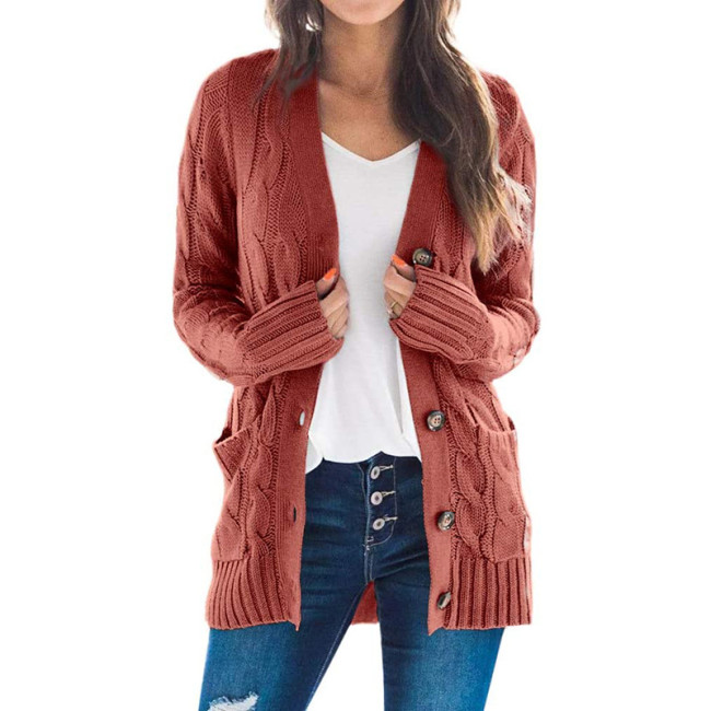 Women's Sweater Cardigan Solid Color Twist Button Down Cardigan Sweater with Pocket 14Colors