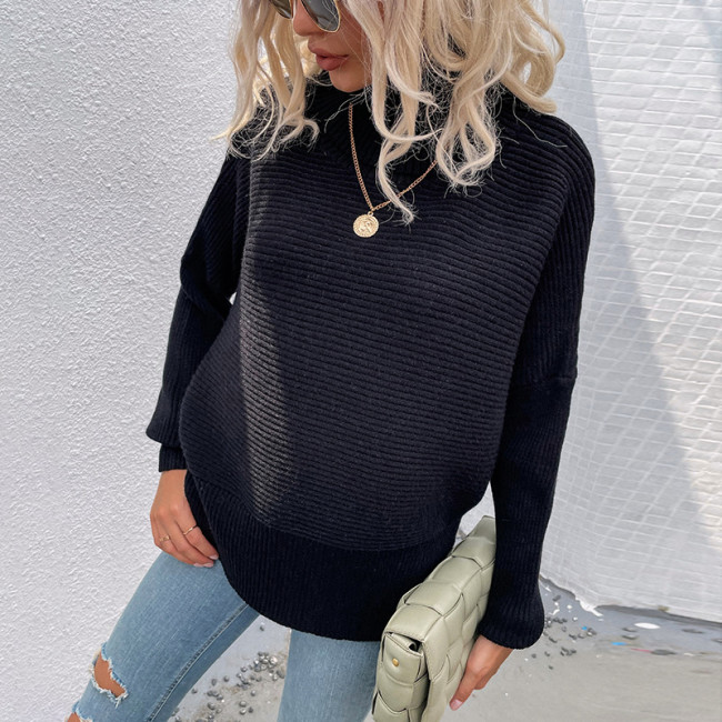 Women's Sweater Solid Color Lapel Slit Pullover Sweater
