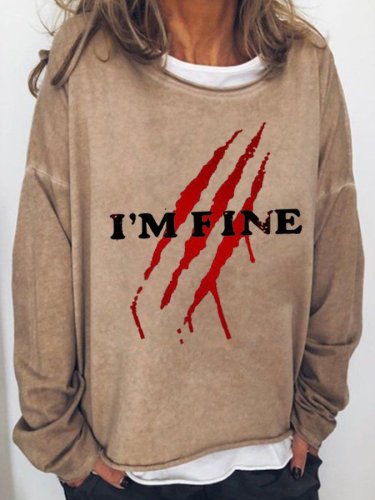 Women's Halloween Bloodstained I'm Fine Print Casual Long Sleeve T-Shirt