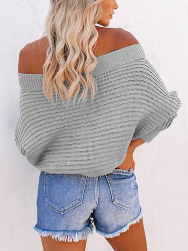 Women's Sweater Striped Bat Sleeve Off the Shoulder Sweater