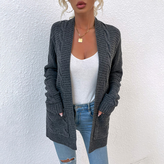 Women's Cardigan Long Sleeve Cable Knit Loose Fit Open Front Cardigan Sweater with Pocket