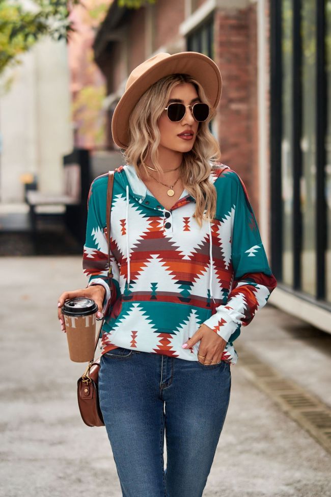 Women's Hoodie Western Style Aztec Tribal Pattern Hoody Long Sleeve Sweatshirt