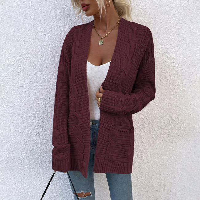 Women's Cardigan Long Sleeve Cable Knit Loose Fit Open Front Cardigan Sweater with Pocket