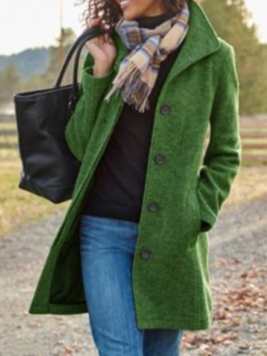 Women's Coats Solid Button Pocket Long Sleeve Wool Jacket Coat