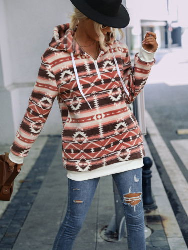 Pullover Hoodie Long Sleeve Loose Christmas Geometric Print Aztec Sweatshirt Hoodie with Front Pocket