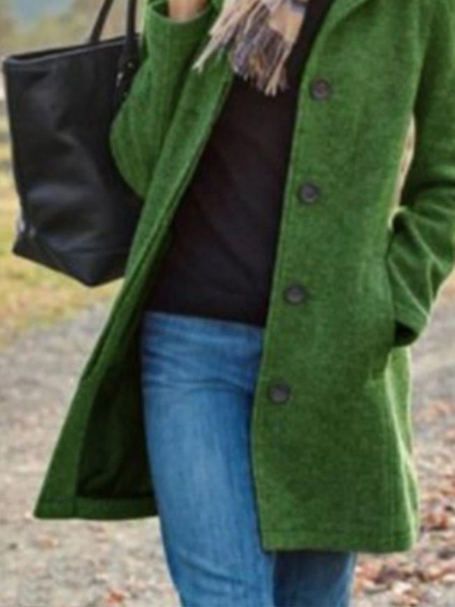 Women's Coats Solid Button Pocket Long Sleeve Wool Jacket Coat