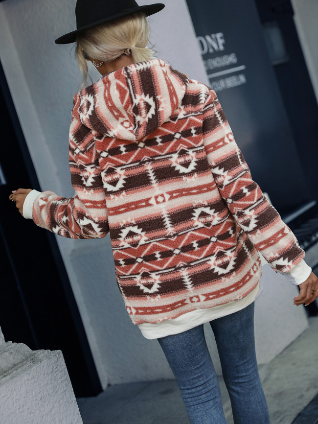 Pullover Hoodie Long Sleeve Loose Christmas Geometric Print Aztec Sweatshirt Hoodie with Front Pocket