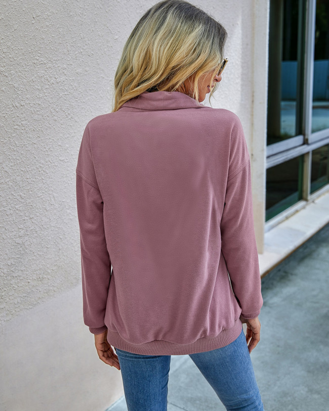 Zippered Sweatshirt Drawstring Pullover with Front Pockets