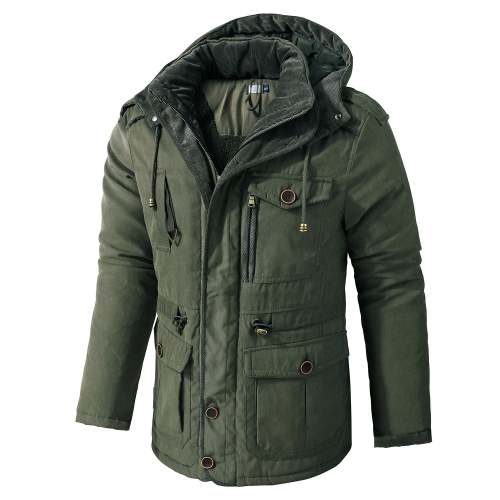 Men's Hooded Sherpa Lined Fleece Jacket Outdoor Wear Warm Casual Jacket Coat with Pocket