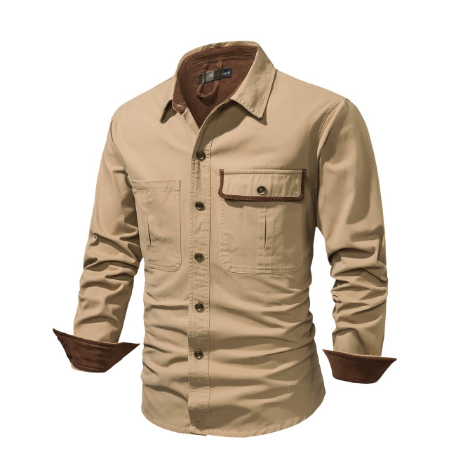 Lapel Corduroy Contrast Casual Men's Top Plus Size Loose Shirt
