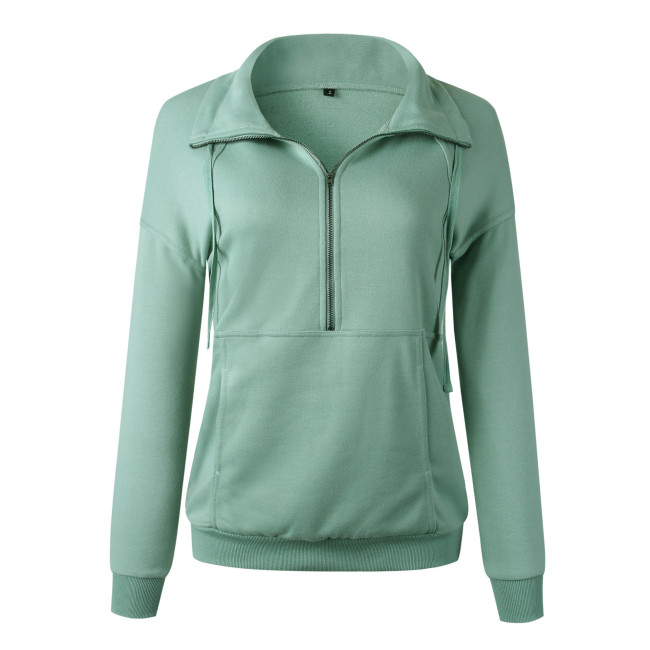 Zippered Sweatshirt Drawstring Pullover with Front Pockets