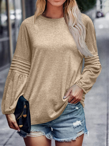 Women's Casual T-Shirt Puff Sleeves Crew Neck Top 8 Colors