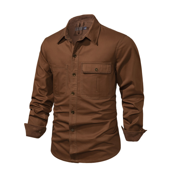 Lapel Corduroy Contrast Casual Men's Top Plus Size Loose Shirt
