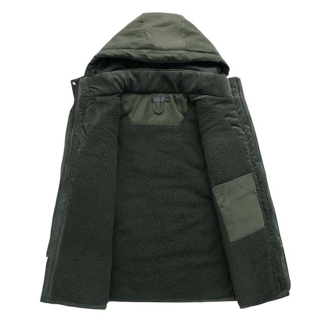 Men's Hooded Sherpa Lined Fleece Jacket Outdoor Wear Warm Casual Jacket Coat with Pocket